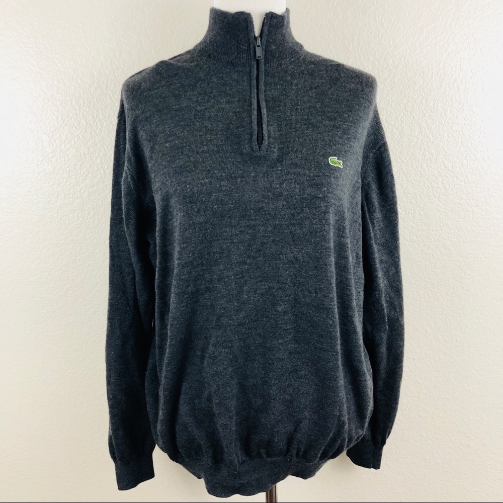 Lacoste 1/4 Zip Pure Wool Gray Sweater size Large